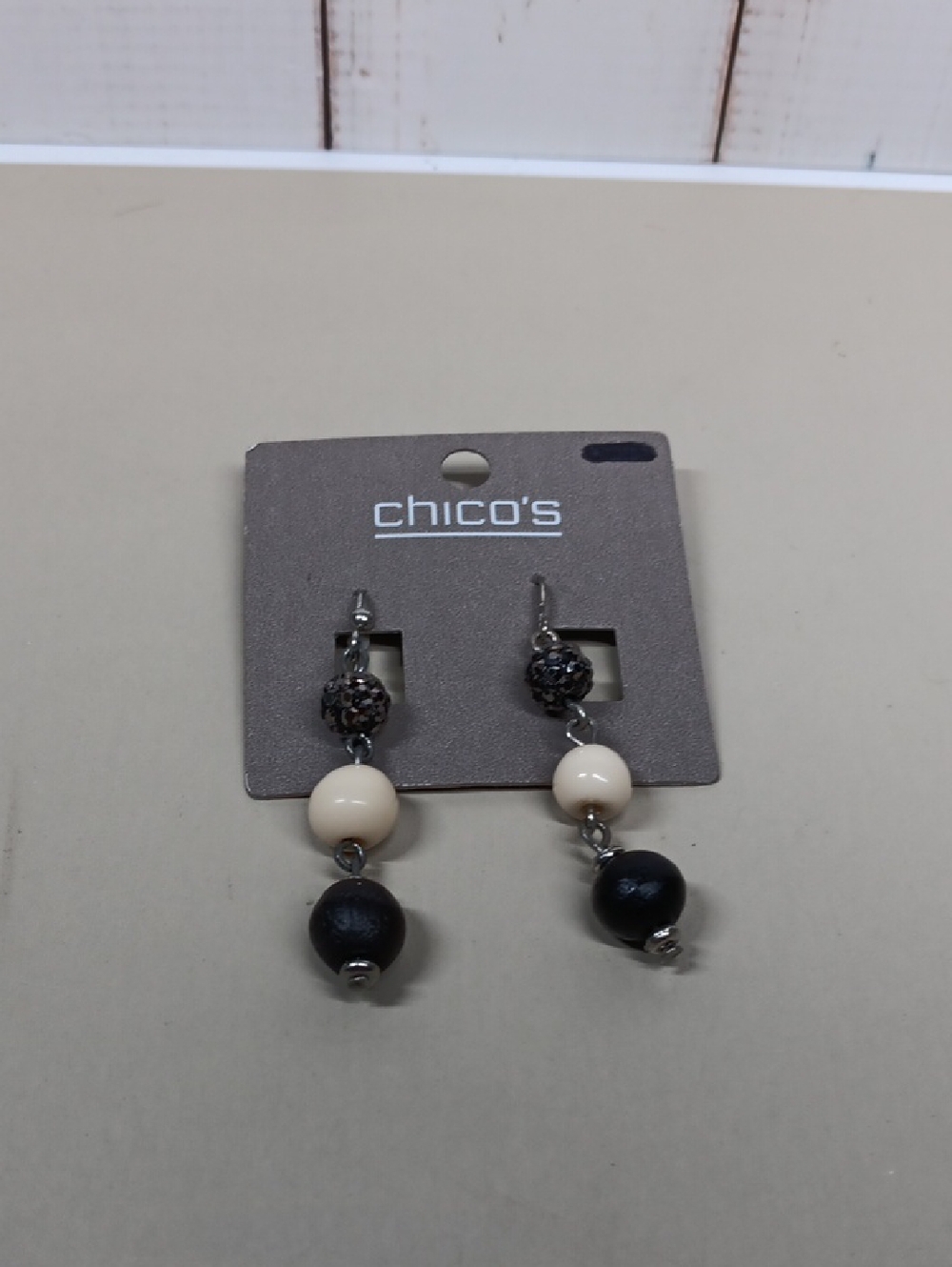 Chico's cream and black beaded drop earrings